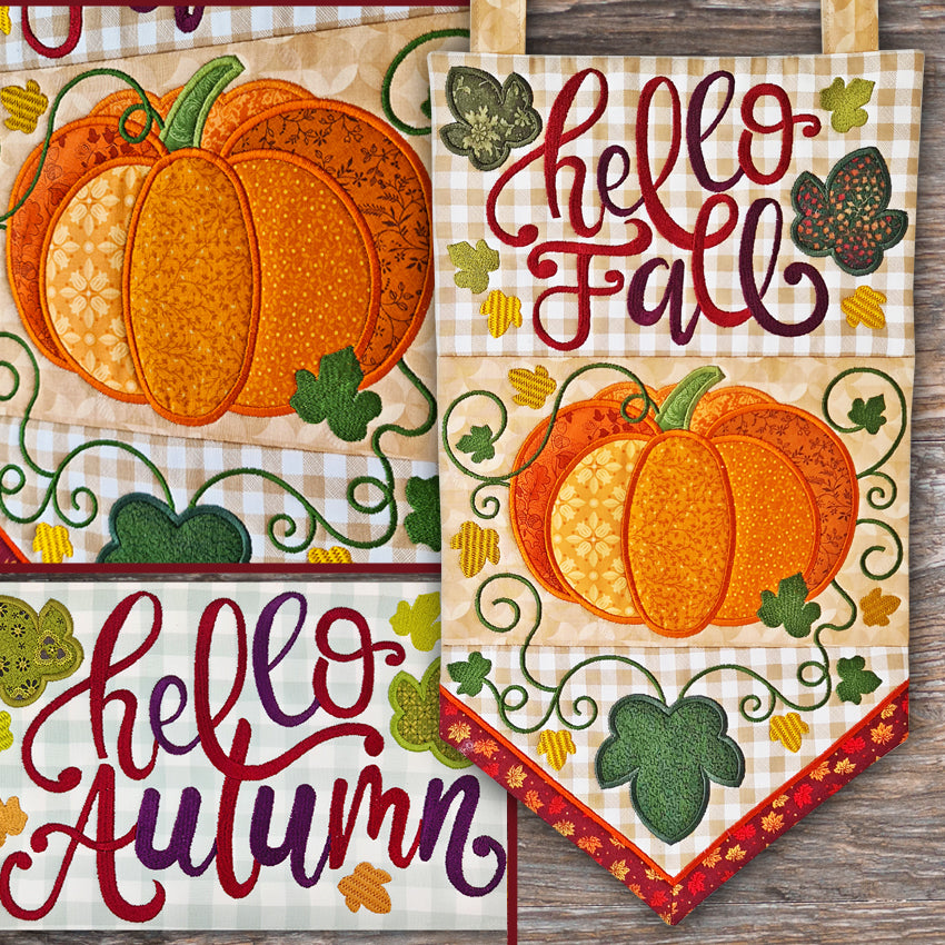 Hello Fall/Autumn Flag 5x7 6x10 7x12 - Sweet Pea Australia In the hoop machine embroidery designs. in the hoop project, in the hoop embroidery designs, craft in the hoop project, diy in the hoop project, diy craft in the hoop project, in the hoop embroidery patterns, design in the hoop patterns, embroidery designs for in the hoop embroidery projects, best in the hoop machine embroidery designs perfect for all hoops and embroidery machines