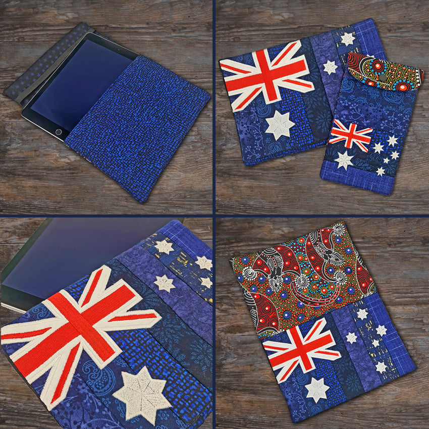 Australian Flag Tablet Cover & Phone Case 5x7 6x10 7x12 and 8x12 - Sweet Pea Australia In the hoop machine embroidery designs. in the hoop project, in the hoop embroidery designs, craft in the hoop project, diy in the hoop project, diy craft in the hoop project, in the hoop embroidery patterns, design in the hoop patterns, embroidery designs for in the hoop embroidery projects, best in the hoop machine embroidery designs perfect for all hoops and embroidery machines