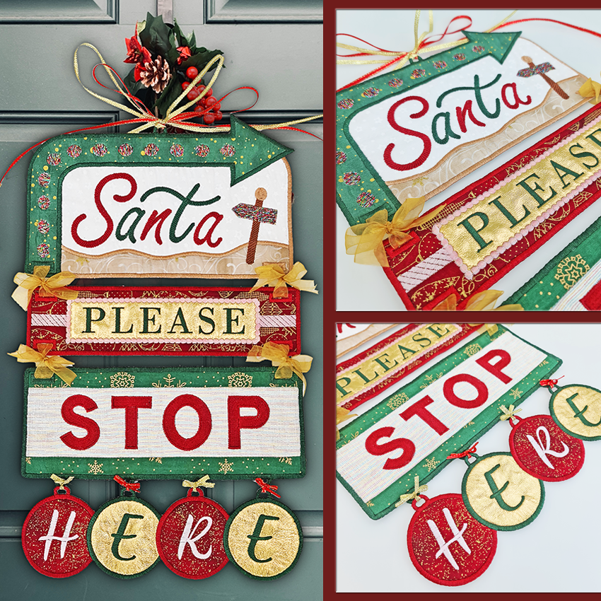 Santa Please Stop Here Hanger 5x7 6x10 7x12 - Sweet Pea Australia In the hoop machine embroidery designs. in the hoop project, in the hoop embroidery designs, craft in the hoop project, diy in the hoop project, diy craft in the hoop project, in the hoop embroidery patterns, design in the hoop patterns, embroidery designs for in the hoop embroidery projects, best in the hoop machine embroidery designs perfect for all hoops and embroidery machines