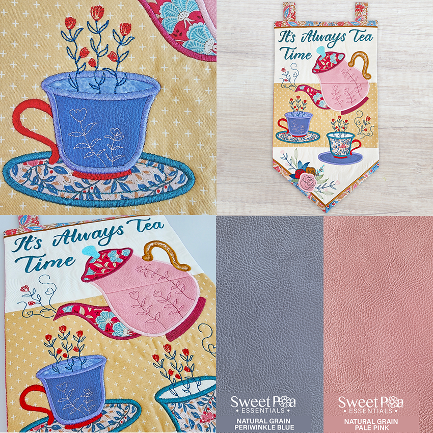 Tea Time Flag 5x7 6x10 7x12 In the hoop machine embroidery designs