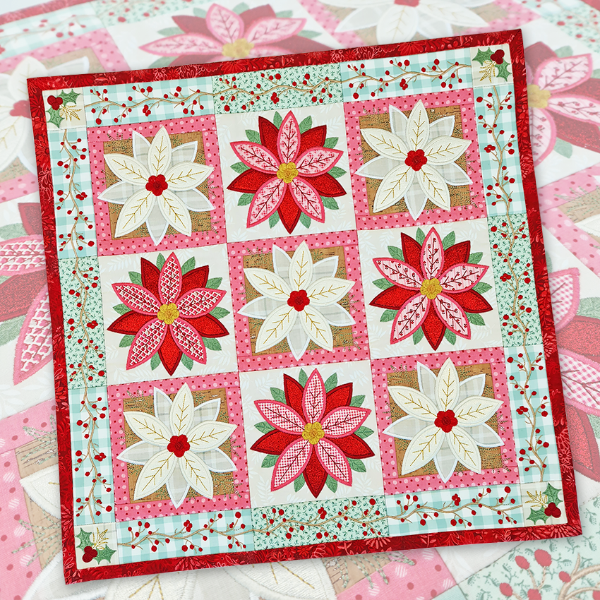 Poinsettia Blocks/Quilt 4x4 5x5 6x6 7x7 - Sweet Pea Australia In the hoop machine embroidery designs. in the hoop project, in the hoop embroidery designs, craft in the hoop project, diy in the hoop project, diy craft in the hoop project, in the hoop embroidery patterns, design in the hoop patterns, embroidery designs for in the hoop embroidery projects, best in the hoop machine embroidery designs perfect for all hoops and embroidery machines