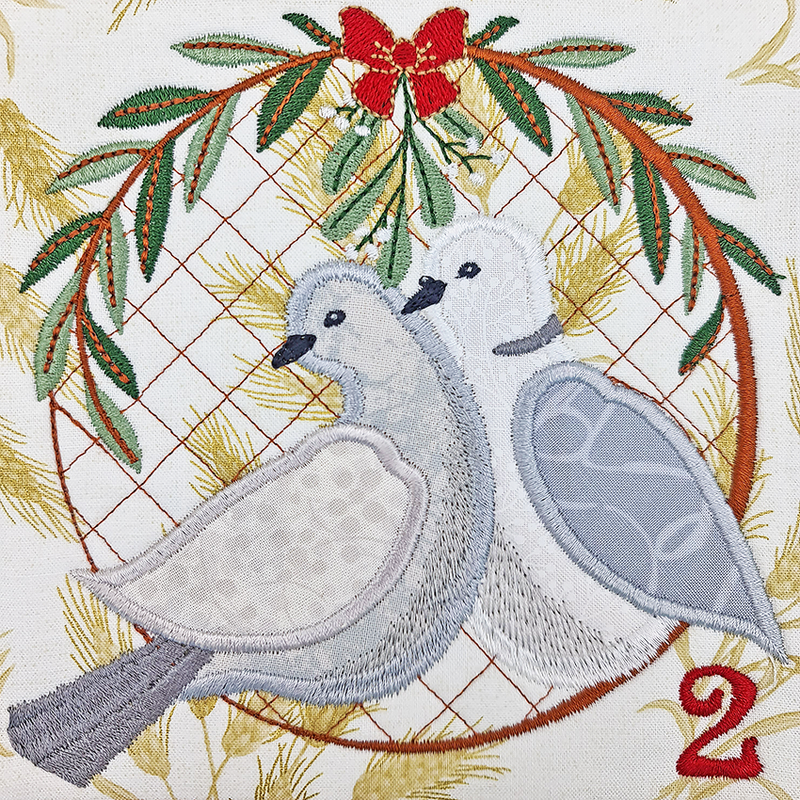 BOW Twelve Days of Christmas Quilt Block 2 - Sweet Pea In The Hoop Machine Embroidery Design