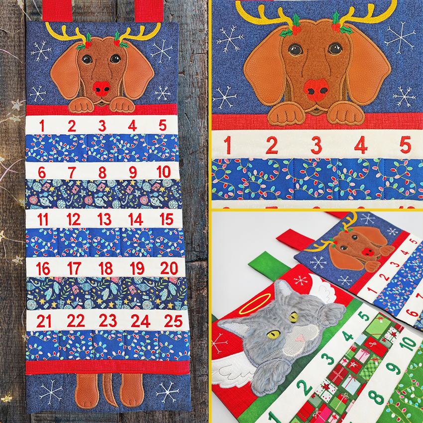 Cat & Dog Advent Hangers 5x7 6x10 7x12 In the hoop machine embroidery designs