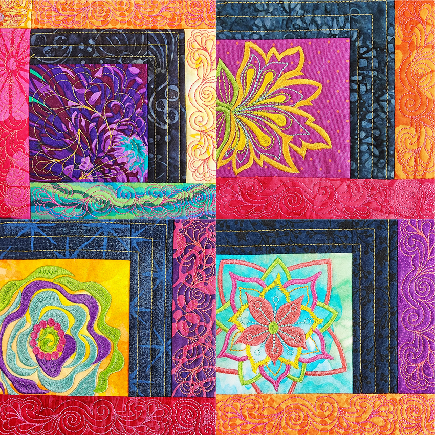 Floral Shadow Box Quilt 4x4 5x5 6x6 7x7 In the hoop machine embroidery designs