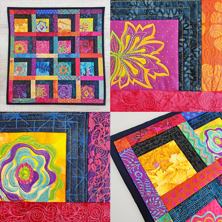 Floral Shadow Box Quilt 4x4 5x5 6x6 7x7 In the hoop machine embroidery designs