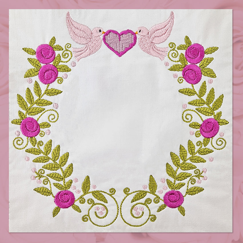 Dove & Flower Embroidery (Wreath, Borders & Corners) - Sweet Pea Australia In the hoop machine embroidery designs. in the hoop project, in the hoop embroidery designs, craft in the hoop project, diy in the hoop project, diy craft in the hoop project, in the hoop embroidery patterns, design in the hoop patterns, embroidery designs for in the hoop embroidery projects, best in the hoop machine embroidery designs perfect for all hoops and embroidery machines