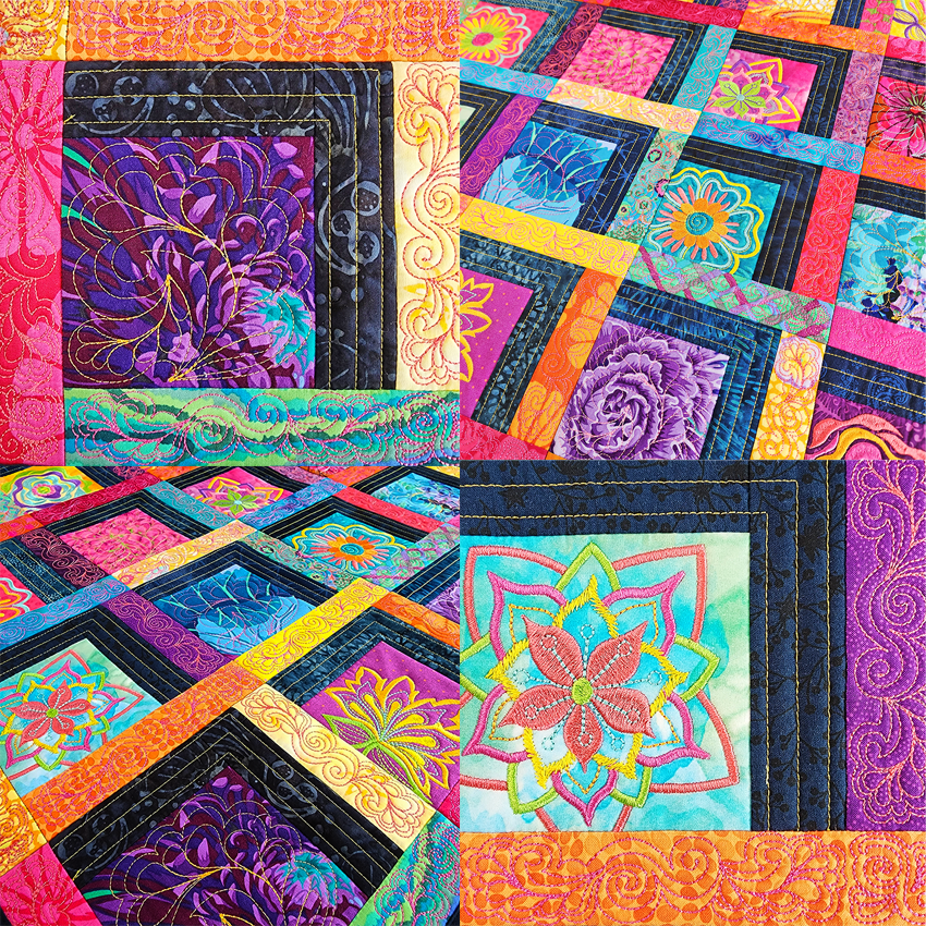 Floral Shadow Box Quilt 4x4 5x5 6x6 7x7 In the hoop machine embroidery designs