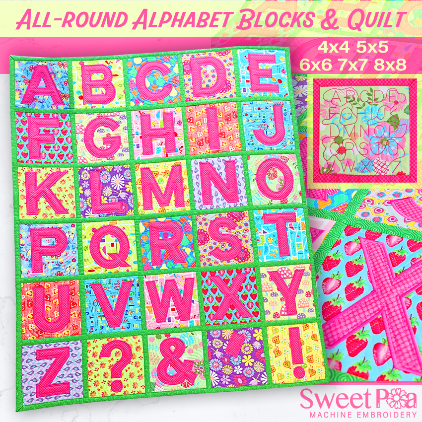 All-Round Alphabet Blocks & Quilt 4x4 5x5 6x6 7x7 8x8 In the hoop machine embroidery designs