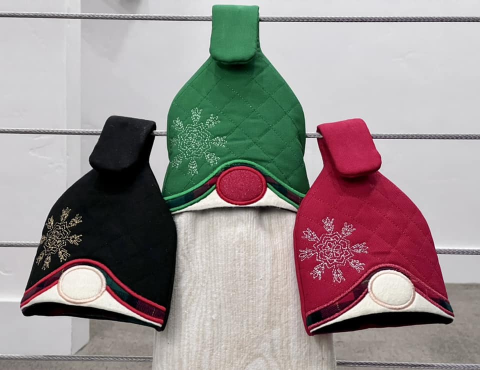 Gnome Oven Mitt & Tea Towel Topper Set In the hoop machine embroidery designs