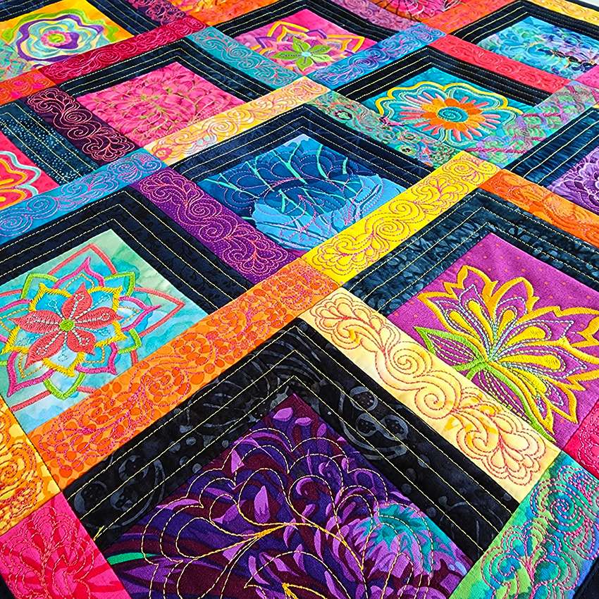 Floral Shadow Box Quilt 4x4 5x5 6x6 7x7 In the hoop machine embroidery designs