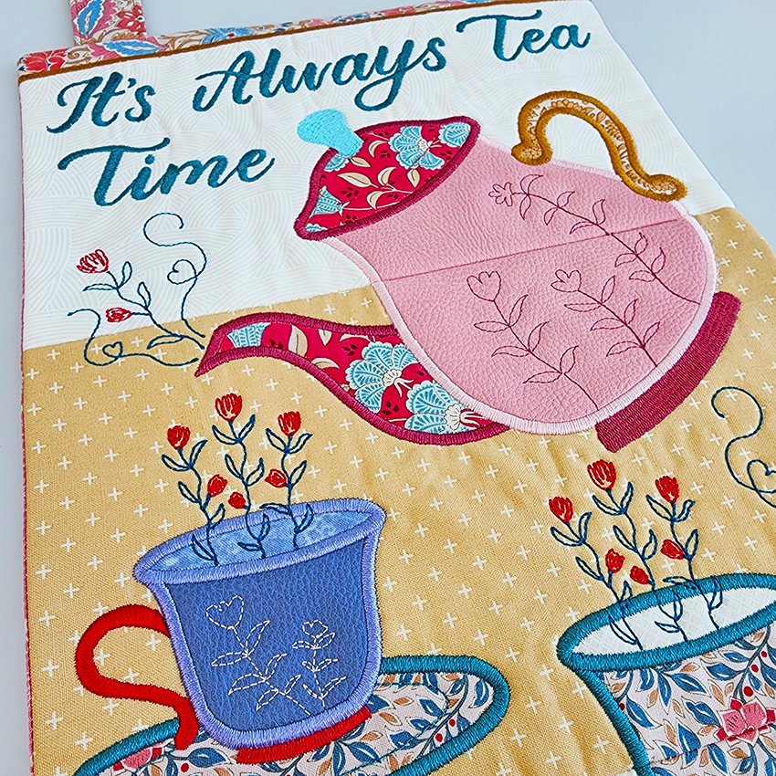 Tea Time Flag 5x7 6x10 7x12 In the hoop machine embroidery designs