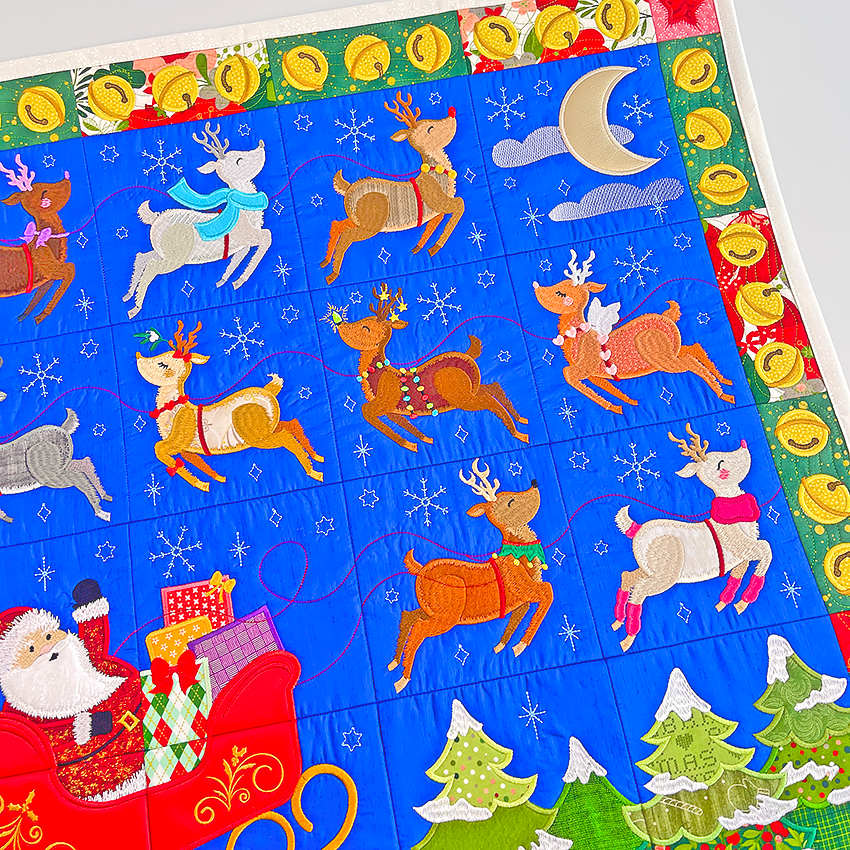 Santa's Sleigh Quilt 4x4 5x5 6x6 7x7 8x8 In the hoop machine embroidery designs