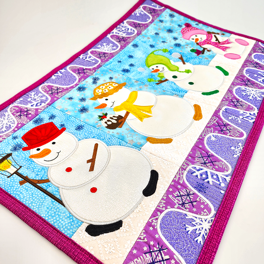 Snowman Family Outing Table Runner 5x7 6x10 7x12 In the hoop machine embroidery designs