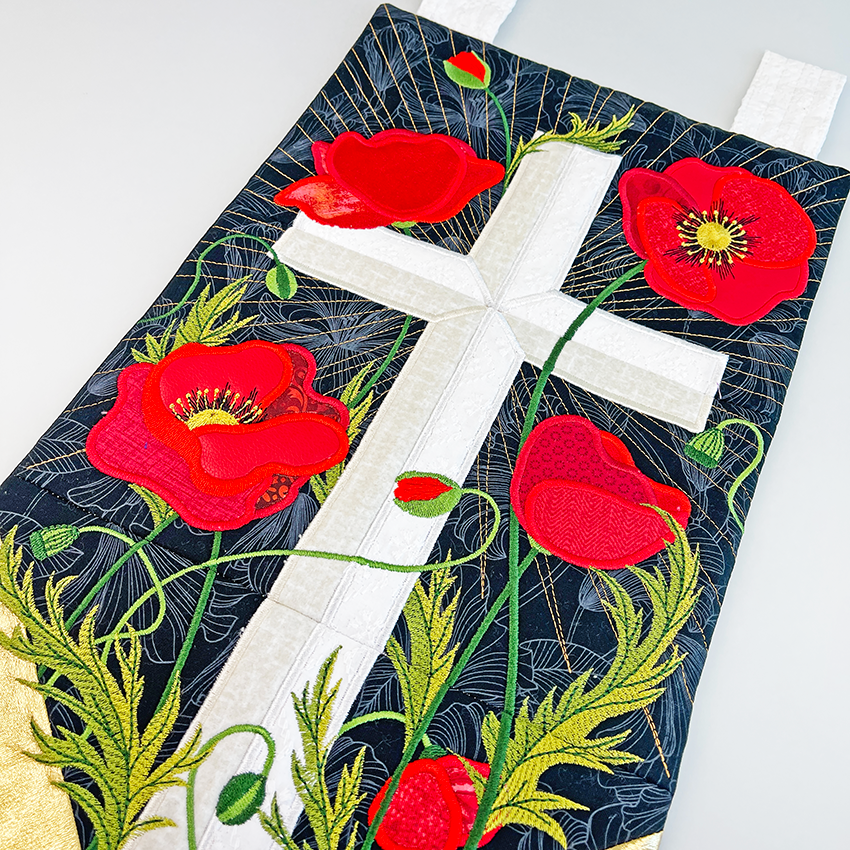 Cross and Poppies Hanger 5x7 6x10 7x12 In the hoop machine embroidery designs