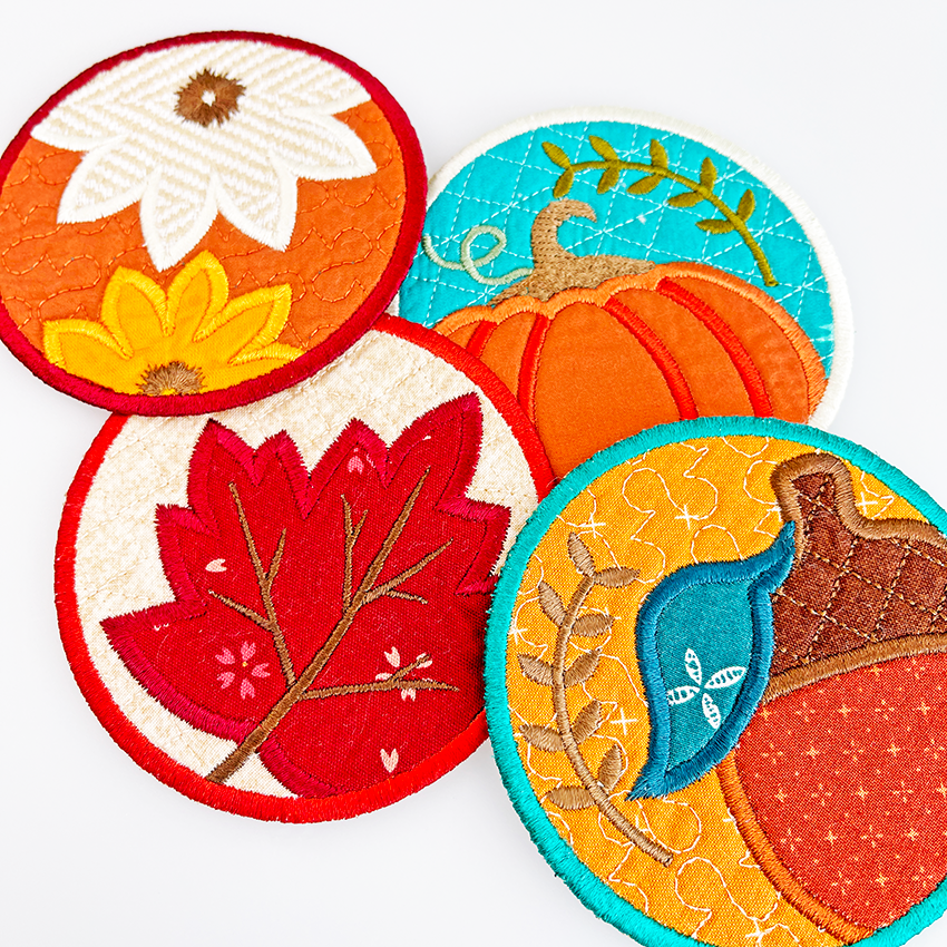 Welcome Fall Coasters 4x4 5x5 6x6 In the hoop machine embroidery designs