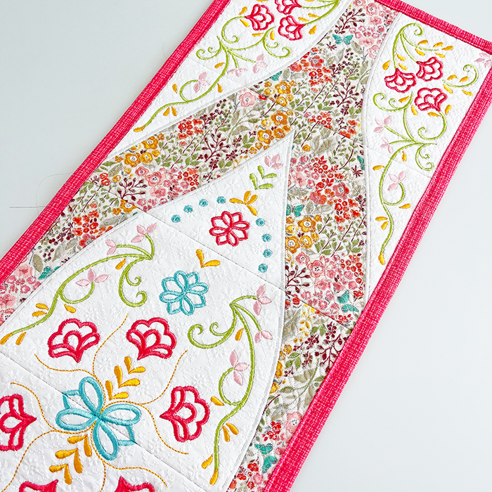 Elegant Embroidered Table Runner in the hoop machine embroidery design