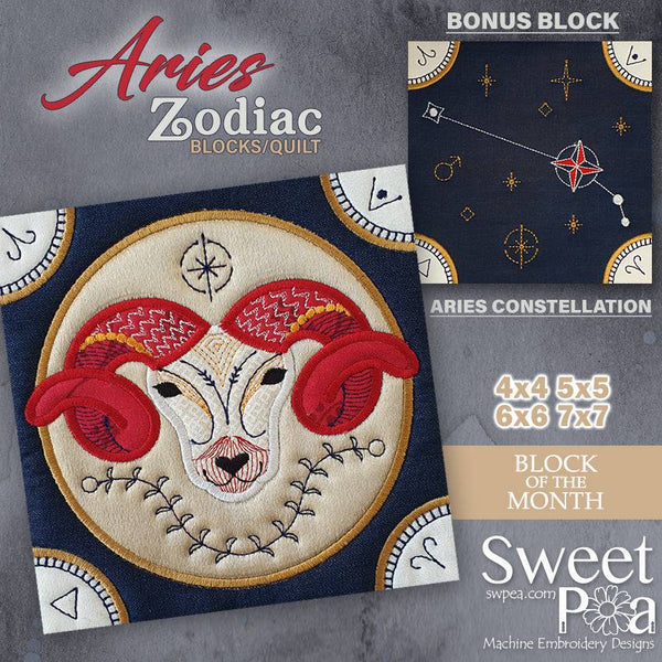 BOM Zodiac Quilt Block 1 - Aries - Sweet Pea