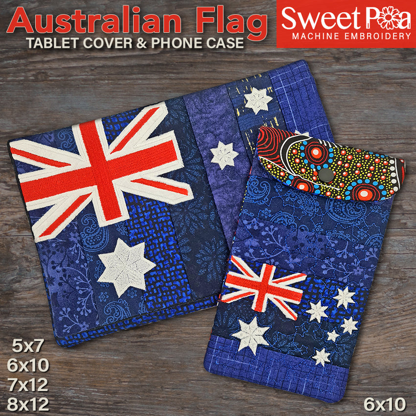 Australian Flag Tablet Cover & Phone Case 5x7 6x10 7x12 and 8x12 - Sweet Pea Australia In the hoop machine embroidery designs. in the hoop project, in the hoop embroidery designs, craft in the hoop project, diy in the hoop project, diy craft in the hoop project, in the hoop embroidery patterns, design in the hoop patterns, embroidery designs for in the hoop embroidery projects, best in the hoop machine embroidery designs perfect for all hoops and embroidery machines