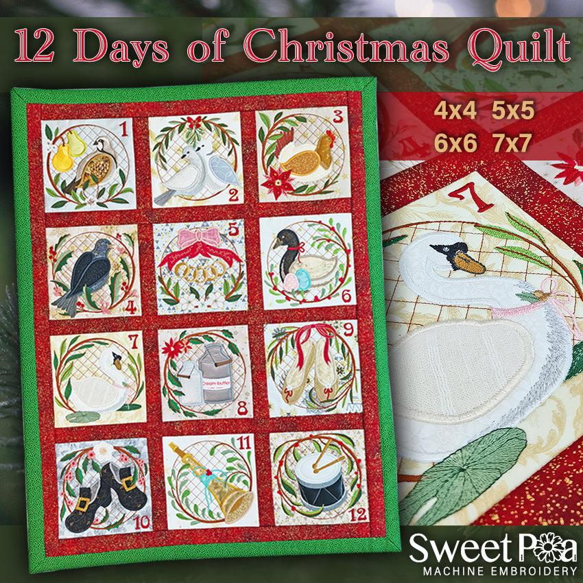 Bulk Twelve Days of Christmas Quilt - Sweet Pea Australia In the hoop machine embroidery designs. in the hoop project, in the hoop embroidery designs, craft in the hoop project, diy in the hoop project, diy craft in the hoop project, in the hoop embroidery patterns, design in the hoop patterns, embroidery designs for in the hoop embroidery projects, best in the hoop machine embroidery designs perfect for all hoops and embroidery machines