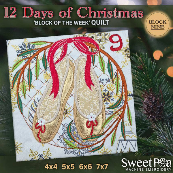 BOW Twelve Days of Christmas Quilt Block 9 - Sweet Pea