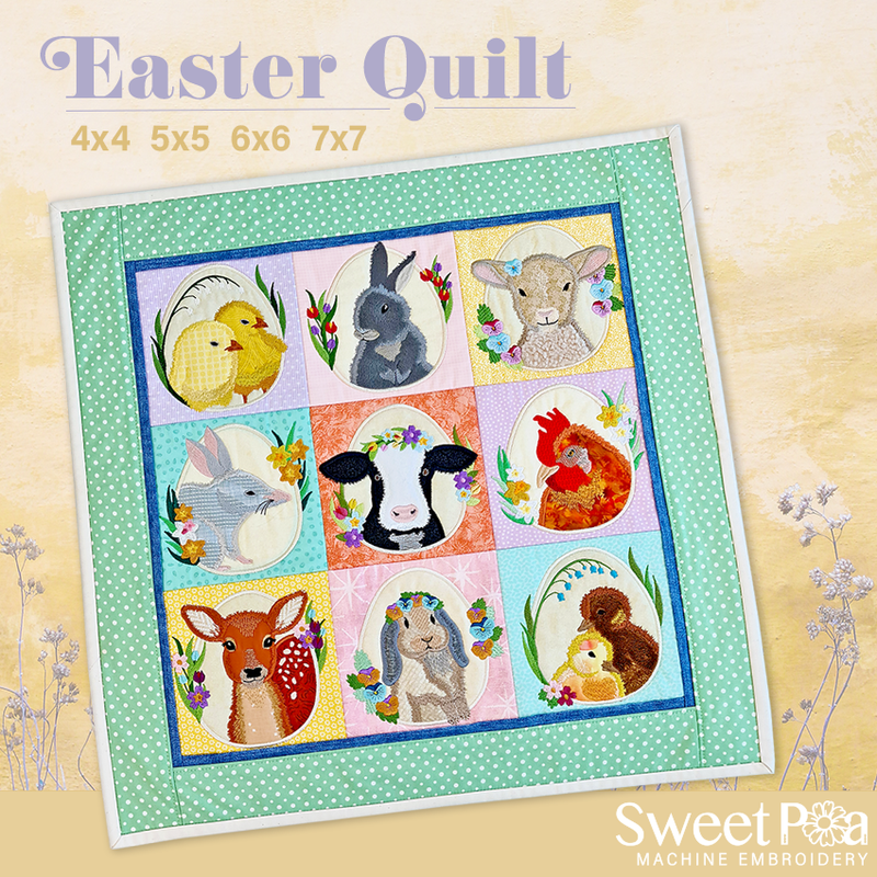 Easter Quilt Bulk Pack 4x4 5x5 6x6 7x7 - Sweet Pea In The Hoop Machine Embroidery Design