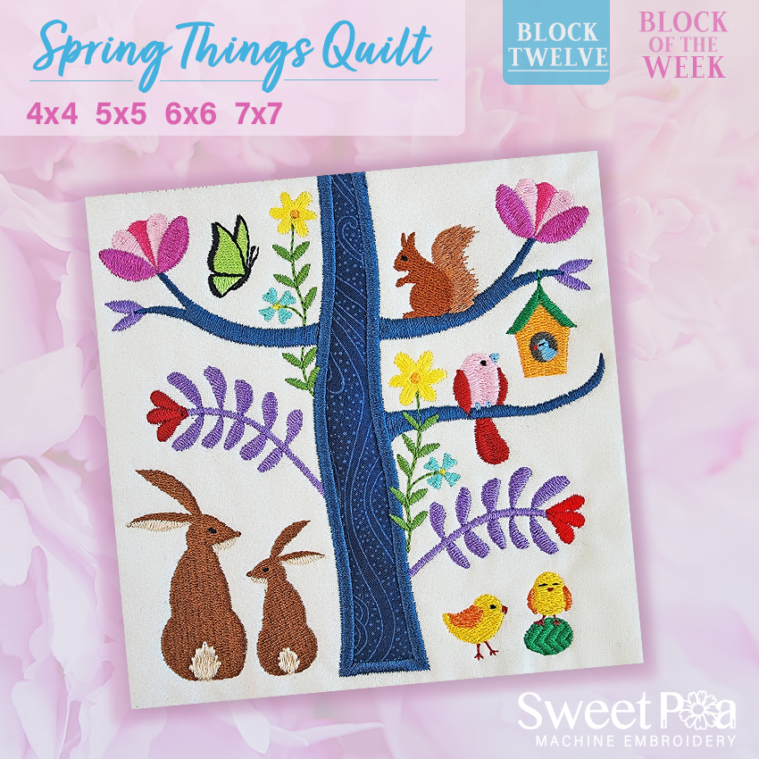 BOW Spring Things Quilt - Block 12 In the hoop machine embroidery designs