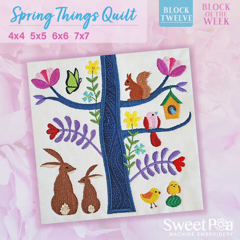 BOW Spring Things Quilt - Block 12 - Sweet Pea In The Hoop Machine Embroidery Design
