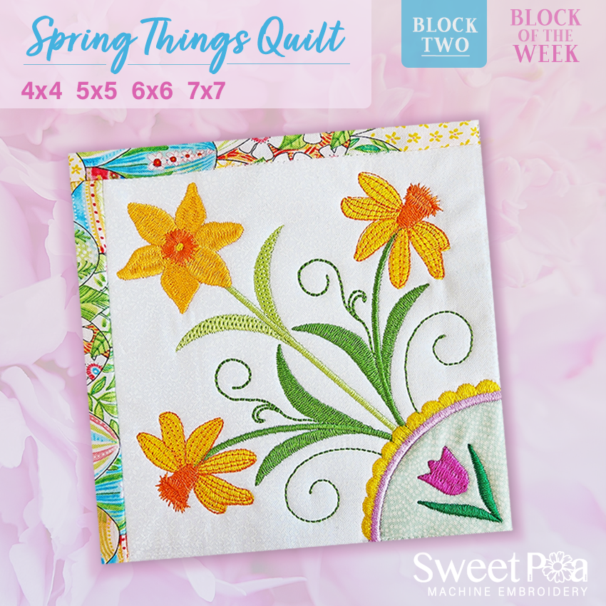 BOW Spring Things Quilt - Block 2 In the hoop machine embroidery designs