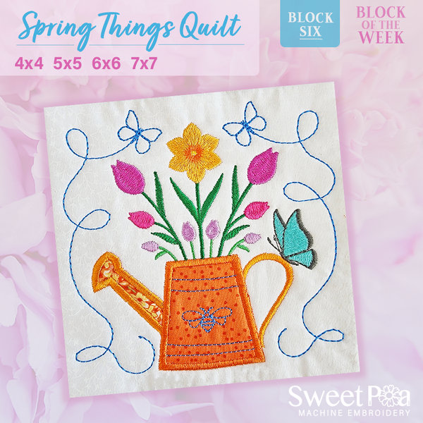 BOW Spring Things Quilt - Block 6 - Sweet Pea In The Hoop Machine Embroidery Design hoop machine embroidery designs, embroidery patterns, embroidery set, embroidery appliqué, hoop embroidery designs, small hoop designs, the best in the hoop machine embroidery designs, the best in the hoop sewing and embroidery designs