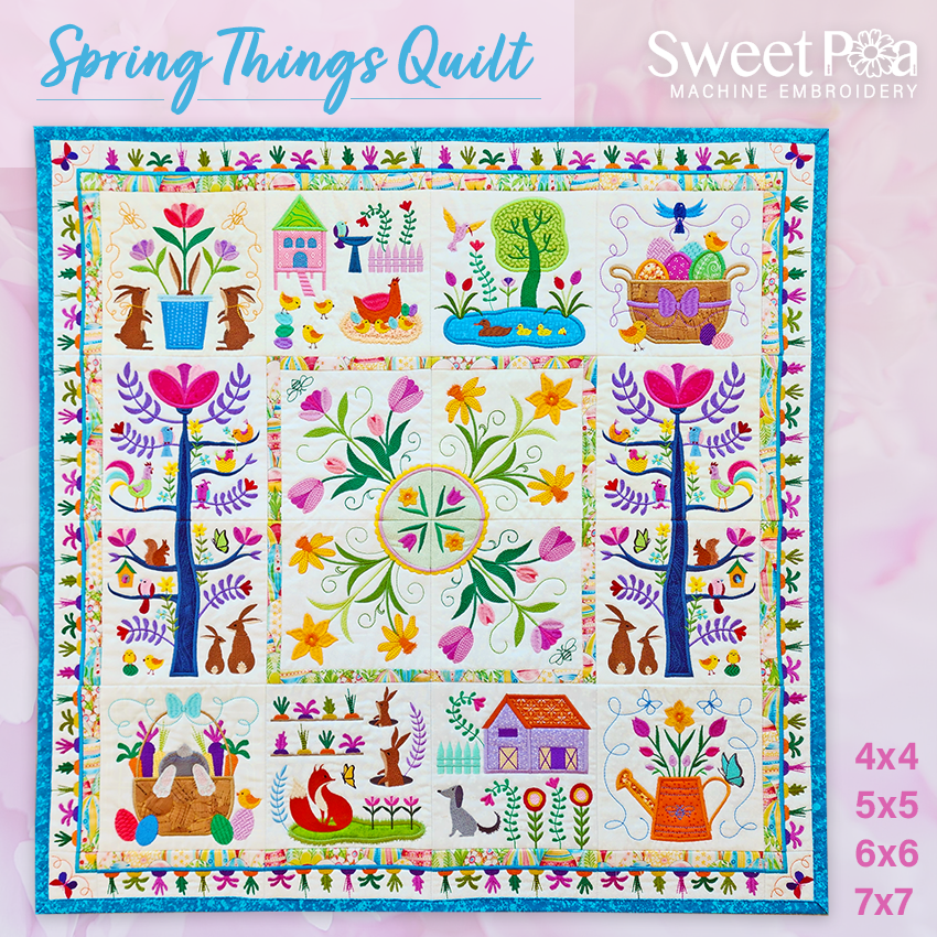 Spring Things Quilt Bulk Pack 4x4 5x5 6x6 7x7 In the hoop machine embroidery designs