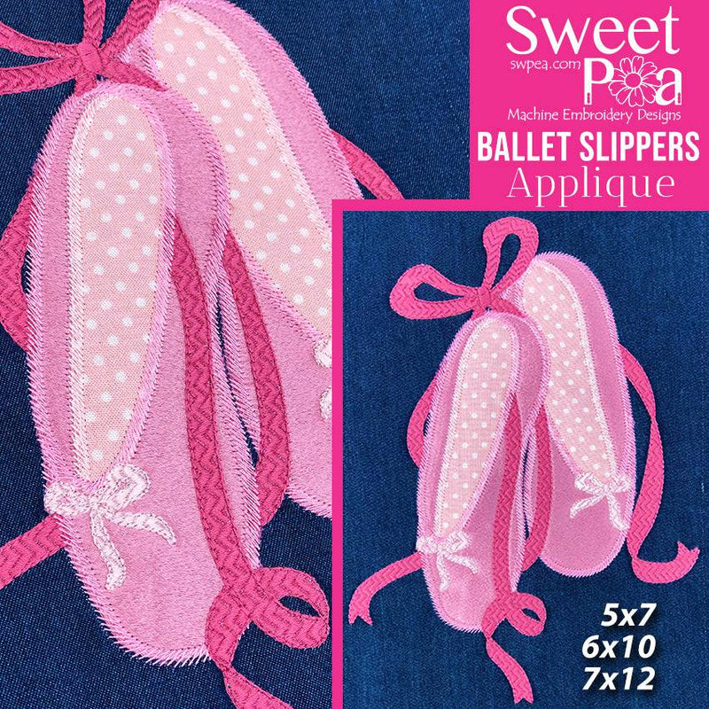Ballet Slippers Applique Design 5x7 6x10 7x12 - Sweet Pea