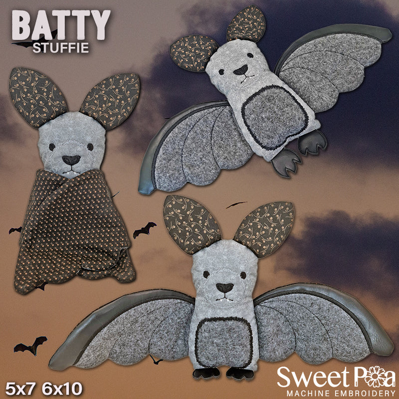 Batty Stuffie 5x7 6x10 - Sweet Pea In The Hoop Machine Embroidery Design