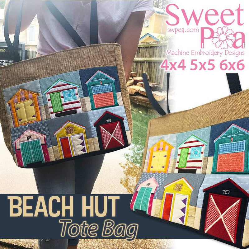 Beach Hut Tote Bag 4x4 5x5 6x6 - Sweet Pea