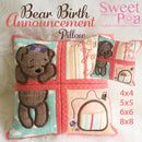 Bear Birth Announcement 4x4 5x5 6x6 8x8 - Sweet Pea