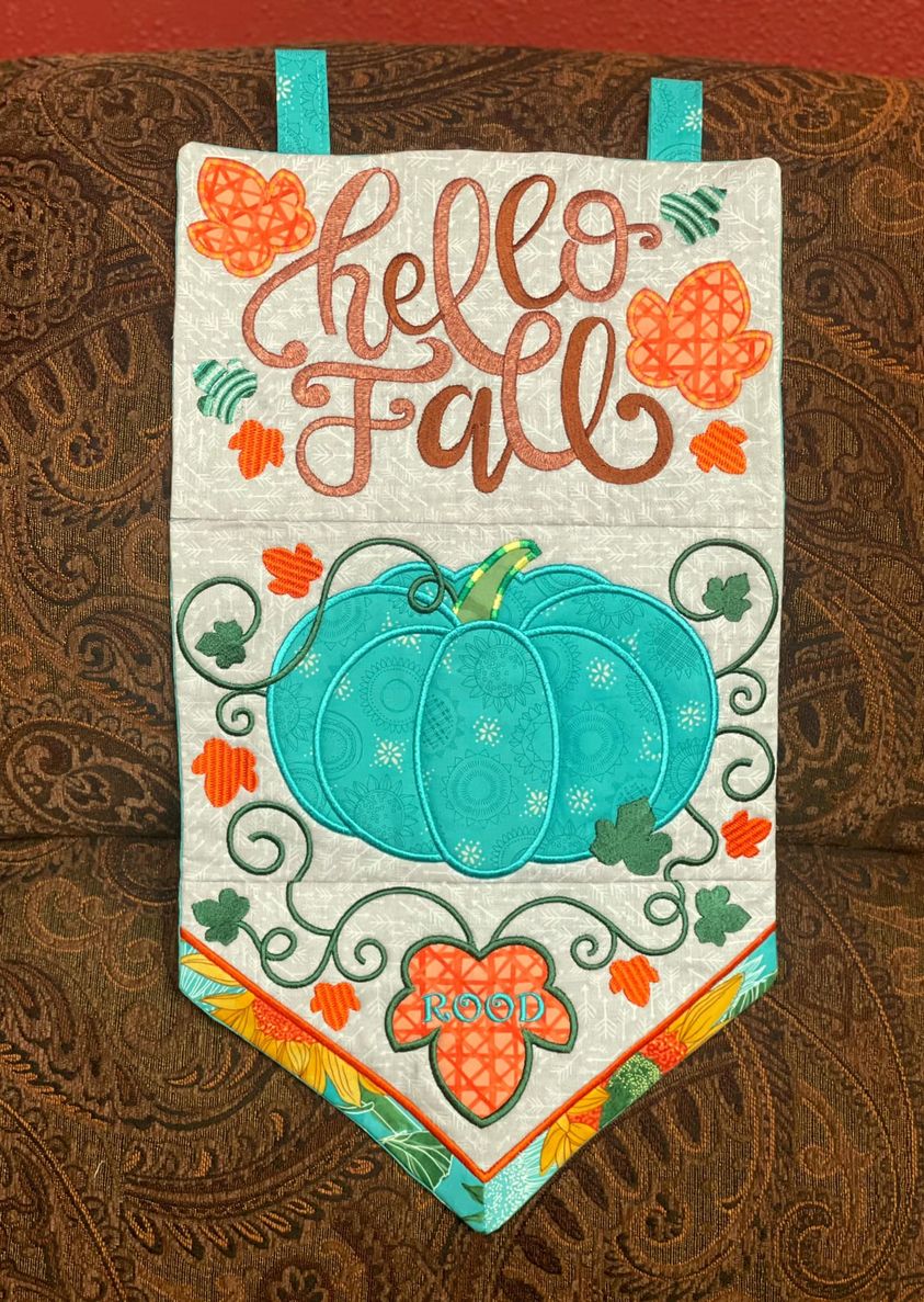 Hello Fall/Autumn Flag 5x7 6x10 7x12 In the hoop machine embroidery designs