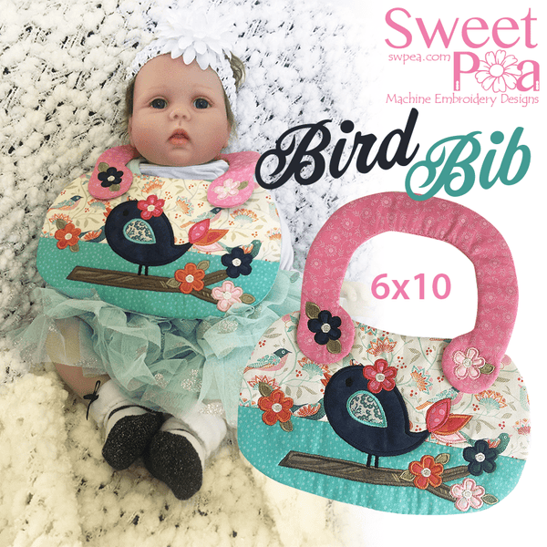 Bird Baby Bib 6x10 - Sweet Pea