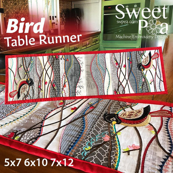 Bird Table Runner in the hoop machine embroidery design ITH