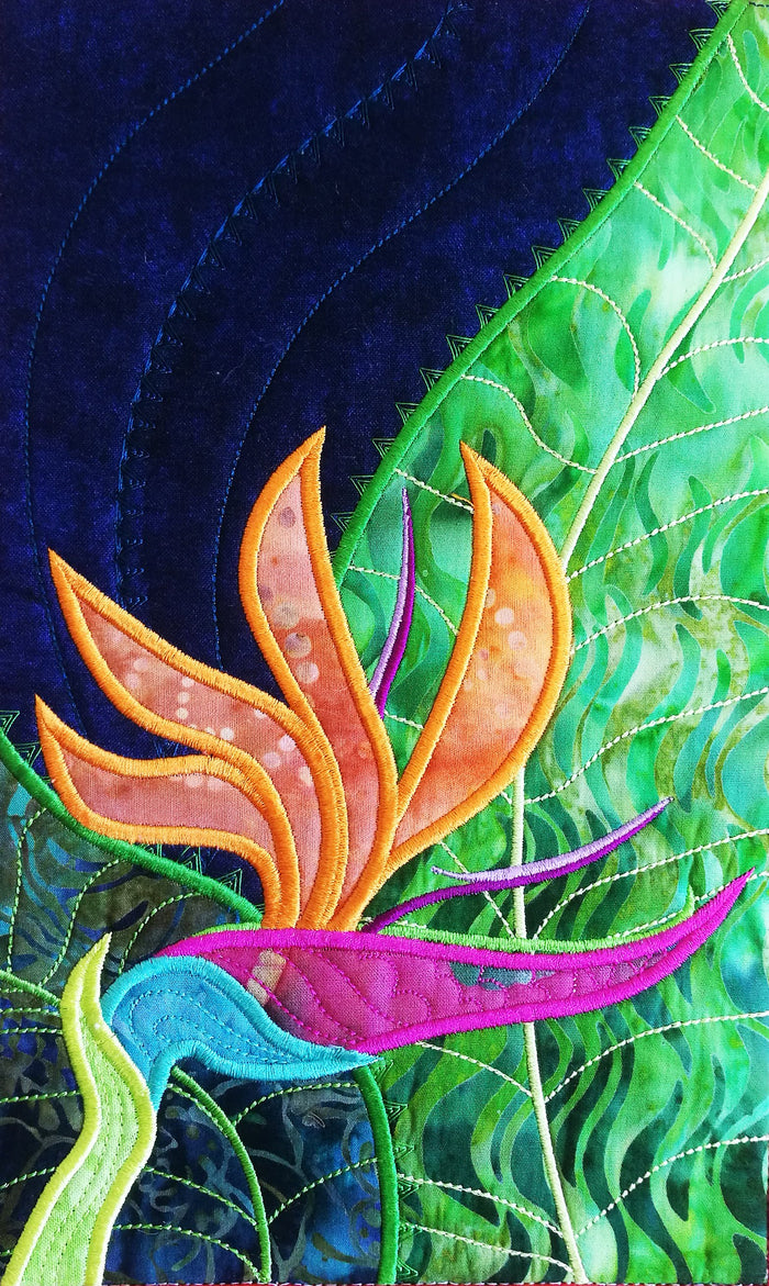 Bird of Paradise Flower table runner in the hoop machine embroidery