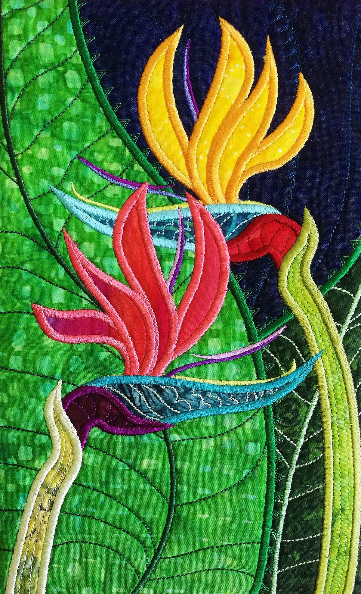 Bird of Paradise Flower table runner in the hoop machine embroidery