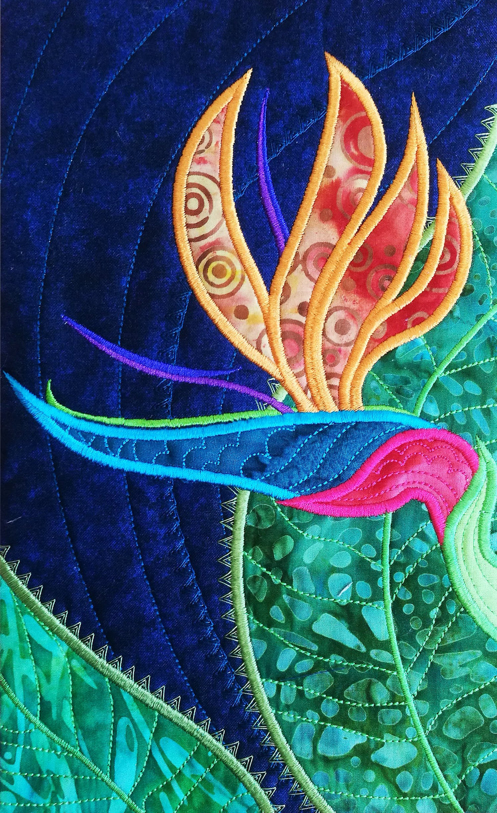 Bird of Paradise Flower table runner in the hoop machine embroidery