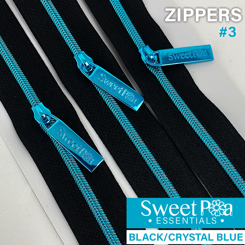 Sweet Pea #3 Zippers - BLACK/CRYSTAL BLUE - Sweet Pea Australia In the hoop machine embroidery designs. in the hoop project, in the hoop embroidery designs, craft in the hoop project, diy in the hoop project, diy craft in the hoop project, in the hoop embroidery patterns, design in the hoop patterns, embroidery designs for in the hoop embroidery projects, best in the hoop machine embroidery designs perfect for all hoops and embroidery machines