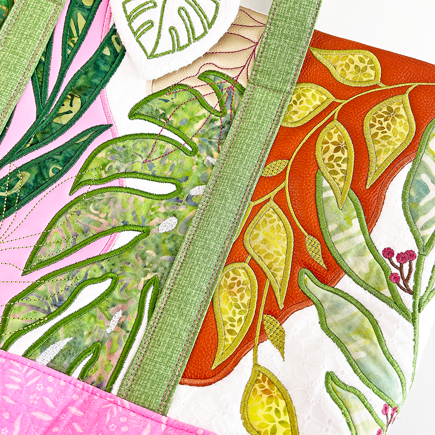 Tropical Leaves Bag 5x7 6x10 7x12 In the hoop machine embroidery designs