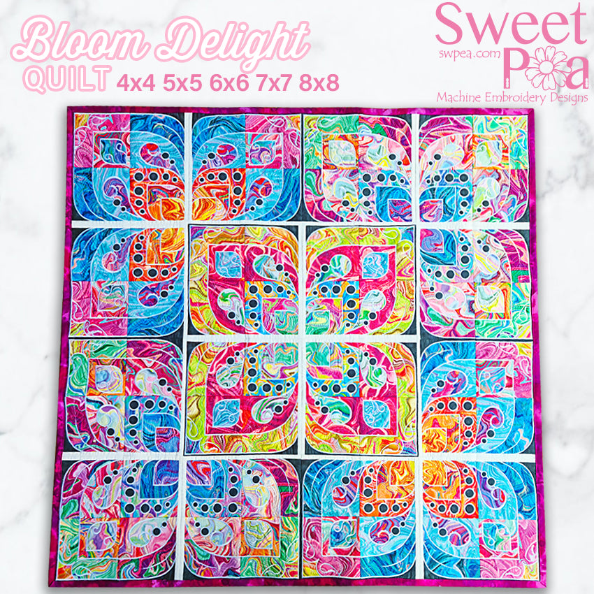 Bloom Delight Quilt 4x4 5x5 6x6 7x7 8x8 - Sweet Pea Australia In the hoop machine embroidery designs. in the hoop project, in the hoop embroidery designs, craft in the hoop project, diy in the hoop project, diy craft in the hoop project, in the hoop embroidery patterns, design in the hoop patterns, embroidery designs for in the hoop embroidery projects, best in the hoop machine embroidery designs perfect for all hoops and embroidery machines