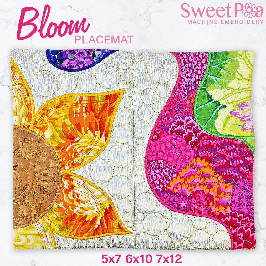 Bloom Placemat 5x7 6x10 7x12 - Sweet Pea Australia In the hoop machine embroidery designs. in the hoop project, in the hoop embroidery designs, craft in the hoop project, diy in the hoop project, diy craft in the hoop project, in the hoop embroidery patterns, design in the hoop patterns, embroidery designs for in the hoop embroidery projects, best in the hoop machine embroidery designs perfect for all hoops and embroidery machines