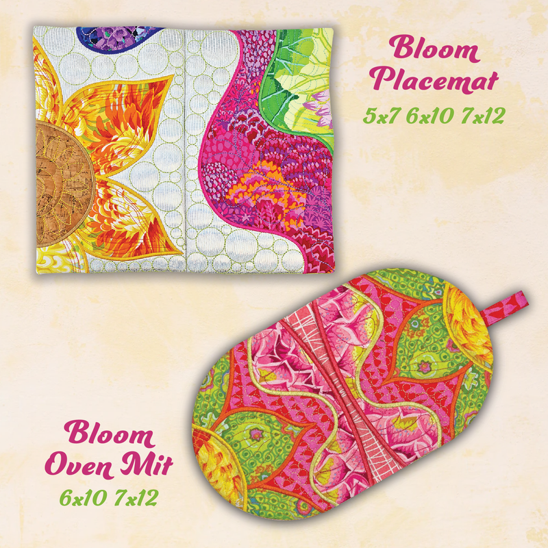 Bloom Oven Mitt 6x10 7x12 - Sweet Pea In The Hoop Machine Embroidery Design