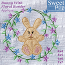 Bunny with Floral Border Applique Design 4x4 5x5 6x6 7x7 - Sweet Pea
