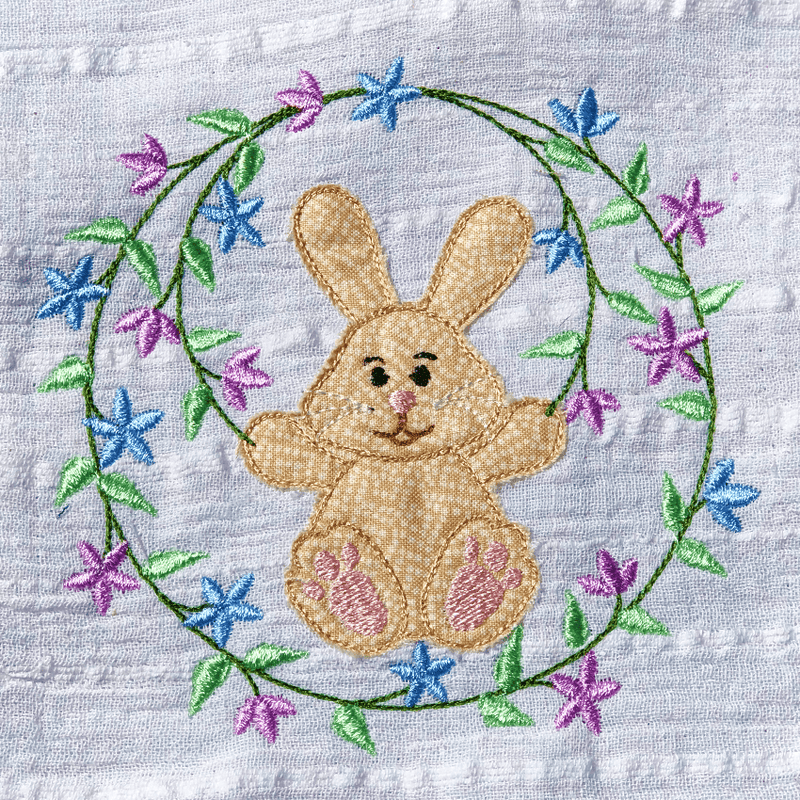 Bunny with Floral Border Applique Design 4x4 5x5 6x6 7x7 - Sweet Pea