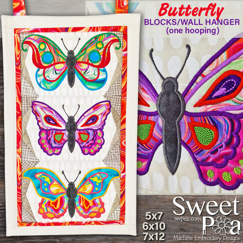 Butterfly Blocks and Wall Hanging (one hooping) 5x7 6x10 7x12 - Sweet Pea Australia In the hoop machine embroidery designs. in the hoop project, in the hoop embroidery designs, craft in the hoop project, diy in the hoop project, diy craft in the hoop project, in the hoop embroidery patterns, design in the hoop patterns, embroidery designs for in the hoop embroidery projects, best in the hoop machine embroidery designs perfect for all hoops and embroidery machines