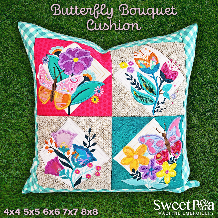 Butterfly Bouquet Cushion 4x4 5x5 6x6 7x7 8x8 In the hoop machine embroidery designs