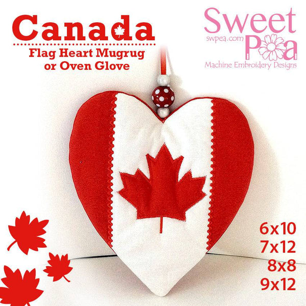 Canada flag heart mugrug or oven glove 6x10 7x12 8x8 9x12 - Sweet Pea